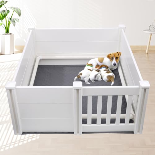 Welpenkiste für Hunde, mit Schweineschienen und wasserdichter Welpatte, 96,5 x 96,5 x 45,7 cm, für Hunde und Welpen, mit verstellbarer Höhe, Tür-ID-Halsbänder für mittelgroße und kleine Hunde Welpenkiste für Hunde, mit Schweineschienen und wasserdichter Welpatte, 96,5 x 96,5 x 45,7 cm, für Hunde und Welpen, mit verstellbarer Höhe, Tür-ID-Halsbänder für mittelgroße und kleine Hunde von ondware
