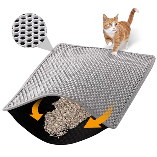 ondware Große Katzentoilettenmatte, 117,8 x 66 cm, doppellagig, wasserdichte Katzenmatte für Katzentoilette (grau) von ondware