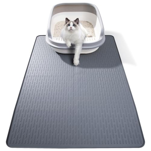 ondware Katzenklo Matte, 71x50cm Silikon Katzenstreu Matte Katzenklo Unterleger Katzentoilette Matte Wasserdicht mit Erhöhtem Rand, Schnell zu Reinigen (Grau) von ondware