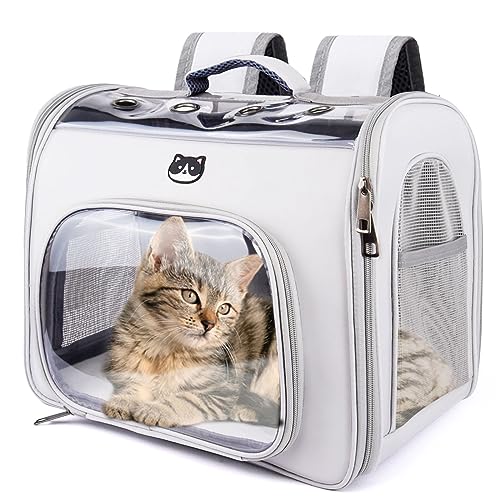 Onebarleycorn Katzenrucksack, Katzen Rucksack mit Fenster Cat Backpack Transport für Katze und Kleine Hunde, bis 2-8kg Atmungsaktive, Faltbare, Grau von onebarleycorn