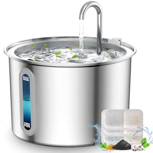 oneisall Katzen-Wasserbrunnen zum Trinken, 2 l Edelstahl-Katzenbrunnen-Wasserhahn-Design, ultra-leiser Haustier-Wasserbrunnen mit 3 Filtern, sichtbarer Wasserstand, Haustier-Wasserbrunnen von oneisall