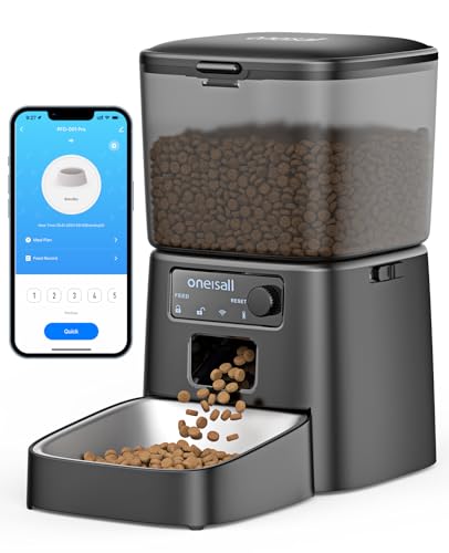 oneisall 3.5L Futterautomat Katze, WiFi Intelligenter Katzenfutter Automat, APP-Steuerung, 1-12 Mahlzeiten pro Tag, Futterspender für Katzen/Hunde, mit Edelstahlnapf (Schwarz) von oneisall