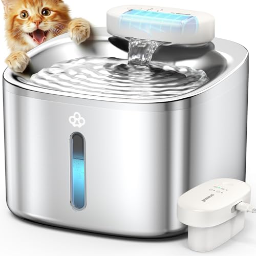 oneisall Katzenbrunnen Kabellos, 3.5L Trinkbrunnen für Katze Edelstahl, 5000mAh Akku, Katzen Trinkbrunnen mit Bewegungsmelder, Leise Wasserpumpe, 3 Filter von oneisall