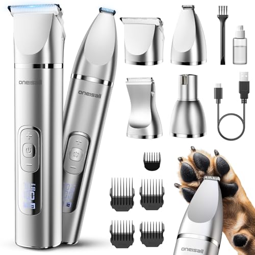oneisall 4 in 1 Leise Schermaschine Hund Katze, IPX7 Wasserdichtes Hundeschermaschine, Profi Hunderasierer& Pfotentrimmer& Krallenschleifer für Körper, Pfoten, Augen, Ohren, Gesicht oneisall 4 in 1 Leise Schermaschine Hund Katze, IPX7 Wasserdichtes Hundeschermaschine, Profi Hunderasierer& Pfotentrimmer& Krallenschleifer für Körper, Pfoten, Augen, Ohren, Gesicht von oneisall
