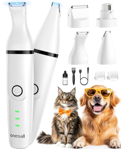 oneisall 4in1 Leise Schermaschine Hund Katze, Wiederaufladbar Hundeschermaschine&Pfotentrimmer&Krallenschleifer mit 4 Multifunktions-Schneidköpfen für Körper, Pfoten, Augen, Ohren, Gesicht (Weiß) oneisall 4in1 Leise Schermaschine Hund Katze, Wiederaufladbar Hundeschermaschine&Pfotentrimmer&Krallenschleifer mit 4 Multifunktions-Schneidköpfen für Körper, Pfoten, Augen, Ohren, Gesicht (Weiß) von oneisall