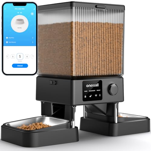 oneisall 5L Futterautomat Katze 2 Näpfe, 5G/2.4G WiFi Intelligenter Katzenfutter Automat, Einfache Bedienung mit APP-Steuerung, Futterspender für Katzen/Hunde, mit 2 Edelstahlschüssel, Voice Recorder von oneisall