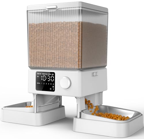 oneisall 5L Futterautomat Katze 2 Näpfe, Katzenfutter Automat mit einem Knopf, Einfache Bedienung, Futterspender für Katzen/Hunde, mit Edelstahlschüssel, Voice Recorder, weiß oneisall 5L Futterautomat Katze 2 Näpfe, Katzenfutter Automat mit einem Knopf, Einfache Bedienung, Futterspender für Katzen/Hunde, mit Edelstahlschüssel, Voice Recorder, weiß von oneisall