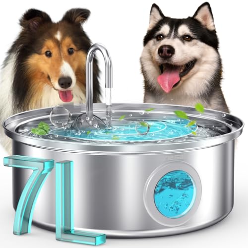 oneisall 7L Trinkbrunnen für Hunde, Edelstahl Hundebrunnen mit großem Sichtfenster, Wasserspender mit LED-Licht, Ultraleiser Pumpe mit Überlastschutz, 5-Schicht Filtration oneisall 7L Trinkbrunnen für Hunde, Edelstahl Hundebrunnen mit großem Sichtfenster, Wasserspender mit LED-Licht, Ultraleiser Pumpe mit Überlastschutz, 5-Schicht Filtration von oneisall