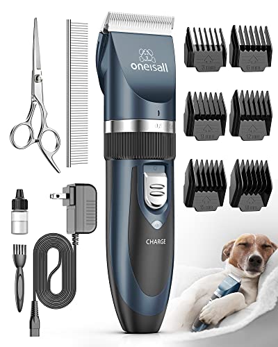 oneisall Leise Hundeschermaschine Profi Schermaschine Hund Katze Tierhaarschneidemaschine Elektrische Hundetrimmer Schnurlosen Haarschneidemaschine (Blau) von oneisall