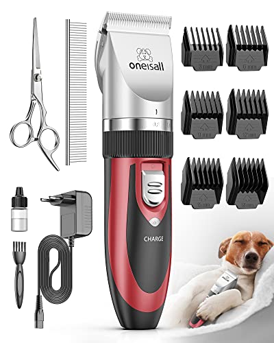 oneisall Leise Hundeschermaschine Profi Schermaschine Hund Katze Tierhaarschneidemaschine Elektrische Hundetrimmer Schnurlosen Haarschneidemaschine (Rot) von oneisall