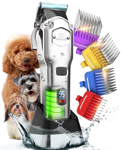 oneisall Leise Hundeschermaschine mit Metall-Führungskamm, Schermaschine Hund profi kabellos, Hochleistungs Tierhaarschneidemaschine für Dickes/Lockiges/Feines/Langes/Gewelltes Haar oneisall Leise Hundeschermaschine mit Metall-Führungskamm, Schermaschine Hund profi kabellos, Hochleistungs Tierhaarschneidemaschine für Dickes/Lockiges/Feines/Langes/Gewelltes Haar von oneisall