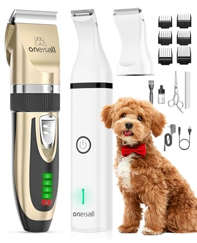 oneisall 2 in1 Hundeschermaschine und Pfotentrimmer Set, Leise Schermaschine Hund Katzen Profi Langhaar Wiederaufladbare Haarschneidemaschine von oneisall