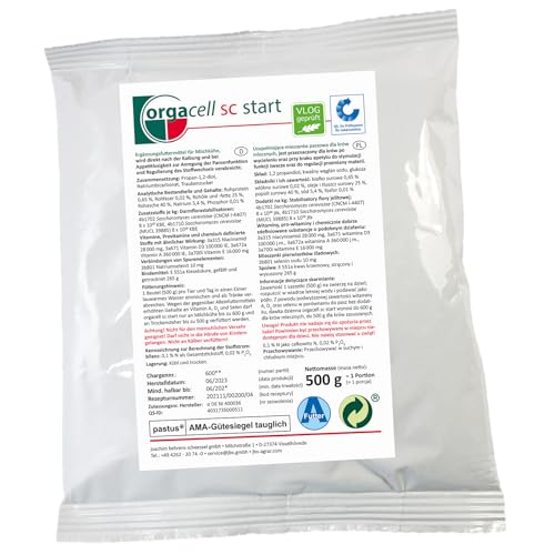 orgacell sc start Ergänzungsfuttermittel – Energie- & Lebendhefe-Boost für Milchkühe nach dem Kalben | 10 × 500 g Beutel (5 kg) | Propylenglykol + Traubenzucker, Pansenstimulans & Vitamine A D₃ E | Fö von orgacell sc