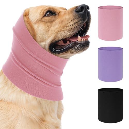 Oruola 3 Stück Ohrenschutz Hund,Gehörschutz Hund,Ohrenklappe Hunden,Hundeschal,Ohrenschützer Hunde für den Winter,Lärmschutz für Hunde,Beruhigende Hundemützefür Pflege Baden (L, Schwarz+Lila+Rosa) von oruola