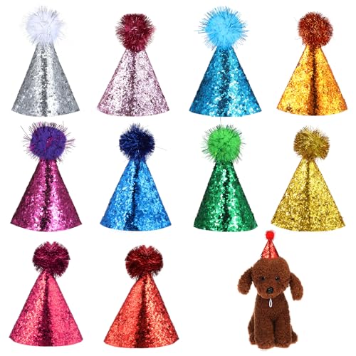 Oruola Mini-Geburtstagshüte, mehrfarbig, wiederverwendbar, niedlicher Geburtstagshut für Hunde mit Pompons, verstellbares Kopfband, kleine Partyhüte für kleine, mittelgroße Hunde, Katzen Oruola Mini-Geburtstagshüte, mehrfarbig, wiederverwendbar, niedlicher Geburtstagshut für Hunde mit Pompons, verstellbares Kopfband, kleine Partyhüte für kleine, mittelgroße Hunde, Katzen von oruola