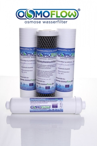 Filtersatz für 5-stufige Umkehrosmose Wasserfilter (z.B. Osmoflow Titan 500 GPD, Osmoflow Topflow 300 GPD,  Osmotech 300er Ultimate und 400er Ultimate Plus in 10 Zoll Variante), 2 Sätze von osmose