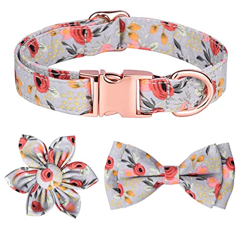3 x Hundehalsband mit Blumendruck, verstellbare Halsbänder für Hunde, für kleine, mittelgroße und große Hunde (Grün, M) von oytto