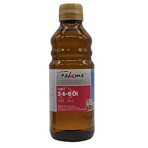 Omega 3-6-9 Öl - perfektes Futteröl für Hunde und Katzen - 100% Natur (1 x 250 ml) - Braunglasflasche von pahema