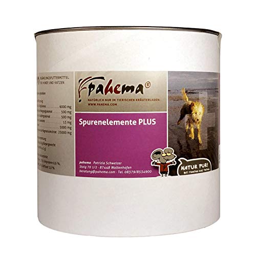 Spurenelemente Plus für Hunde + Katzen mit Zink, Kupfer, Mangan, Selen, Vitamin E + Magnesium (125 g) von pahema