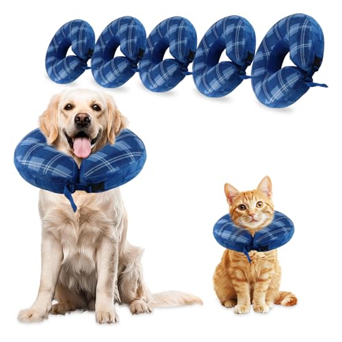 panemy Aufblasbare Halskrause Hund & Halskrause Katze, Halskrause Hund mit Verstellbarem Klettverschluss, Hunde Halskrause für Operationen oder Wundheilung, Anti-Beißen, Anti-Lecken (Blau B, L) von panemy