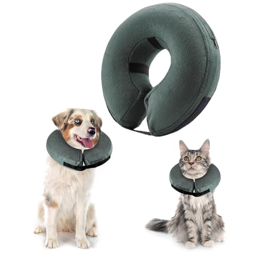 panemy Aufblasbare Halskrause Hund & Halskrause Katze, Halskrause Hund mit Verstellbarem Klettverschluss, Hunde Halskrause für Operationen oder Wundheilung, Anti-Beißen, Anti-Lecken (Grau, M) von panemy