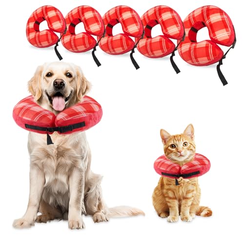 panemy Aufblasbare Halskrause Hund & Halskrause Katze, Halskrause Hund mit Verstellbarem Klettverschluss, Hunde Halskrause für Operationen oder Wundheilung, Anti-Beißen, Anti-Lecken (Rot, L) von panemy