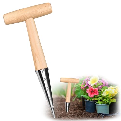 panemy 1pcs Blumenzwiebelpflanzer, Blumenzwiebel-Pflanzwerkzeug mit Maßangaben, Pikierstab Holz, Zwiebelpflanzer, Garten-Pflanzwerkzeuge zum Pflanzen von Blumen, Zwiebeln, Setzlingen von panemy