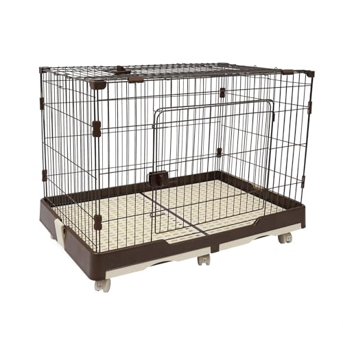 Haustierkäfig mit Rädern für Hunde und Katzen rechteckig 99x62x75 cm mit 2 Türen und praktischen Pull-Out Schubladen aus PP und Stahl für komfortable Nutzung zu Hause oder unterwegs (Braun) von panfudongk