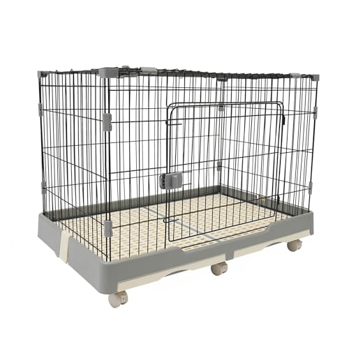 Haustierkäfig mit Rädern für Hunde und Katzen rechteckig 99x62x75 cm mit 2 Türen und praktischen Pull-Out Schubladen aus PP und Stahl für komfortable Nutzung zu Hause oder unterwegs (Grau) von panfudongk