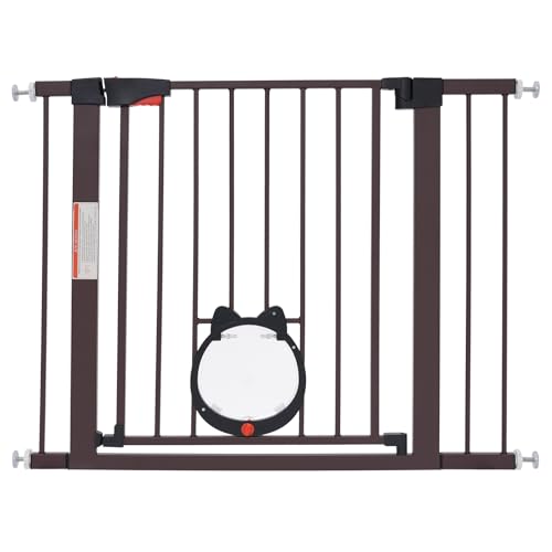Hundeschutzgitter Haustiertür Dog Playpen Hundelaufstall Welpenauslauf Hundeauslauf für innen inklusive Erweiterungsteilen 75-103 cm Breite 76 cm Höhe einfache Installation ohne Bohren (Braun) von panfudongk
