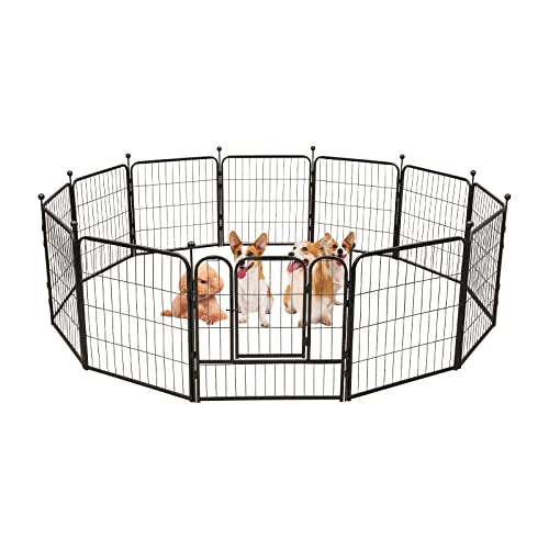 Laufstall Hund Welpenauslauf Vielseitiger Hundeauslauf 12-teilig 60x60cm Panels | Faltbarer Tierlaufstall mit Tür | Geeignet für große und kleine Hunde, Kaninchen, Schildkröten von panfudongk