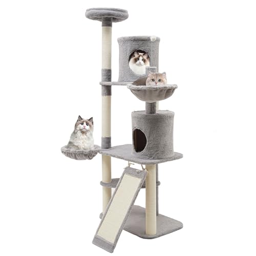 Modernes Katzenkratzbaum Katzenturm Katzenklettergerüst Katzenbaum Katzenspielzeug für Hauskatzen, Höhle, Hängematte, Kratzbrett, Tragfähigkeit 25kg von panfudongk