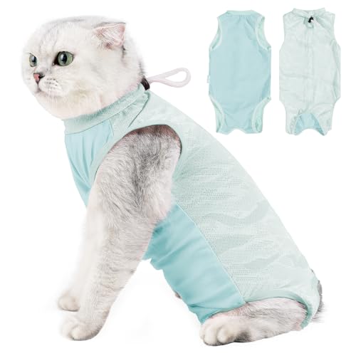 pangdi Katzen-Genesungsanzug, Katzen-Chirurgie-Genesungsanzug, weiblich, Katzen-Einteiler für männliche Katzen, Hausanzug für weibliche Katzen im Sommer, Hellgrün, Größe S von pangdi