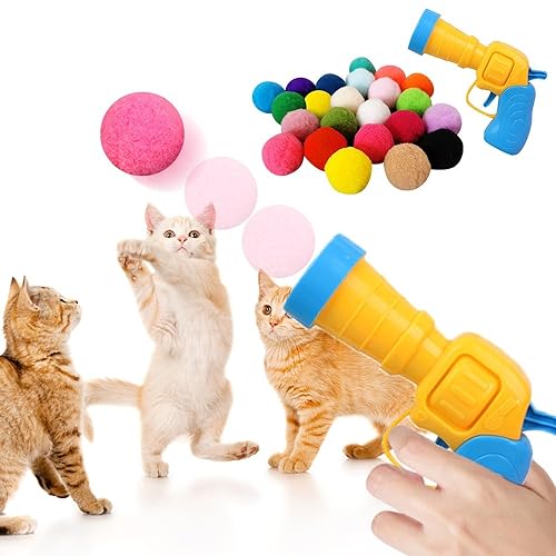 papasgix Interaktives Launch-Training Katzen Spielzeug, Katzenspielzeug Bälle Launch mit Katzenspielzeug-Werfer, Kreatives Kätzchen-Mini-Plüschball-Spielzeug für Haustiere Indoor(50pcs Ball) von papasgix