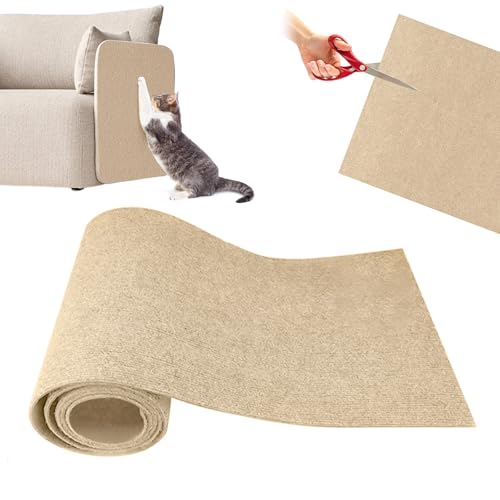 papasgix Selbstklebend Kratzmatte Katze Wand, DIY Katzen Kratzbrett Ecke Hund, Kratzschutz Sofa Katze Kratzteppich Katzenkratzmatte für Katzenständer Holzgriff Katzenturm(Khaki，30x100cm) von papasgix