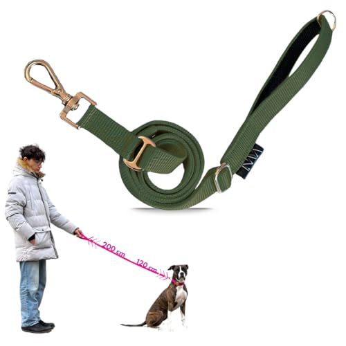 pawINAYA® Premium verstellbare Hundeleine The 2.0 – verstellbar von 1,20 m bis 2 m – Ultraleicht, flexibel & robust – optionale Handsfree-Nutzung mit Umhängegurt (Khaki/Rose Gold/Umhängegurt) von pawINAYA