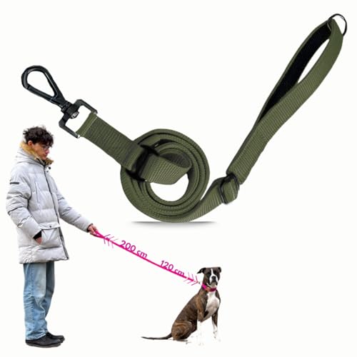 pawINAYA® Premium verstellbare Hundeleine The 2.0 – verstellbar von 1,20 m bis 2 m – Ultraleicht, flexibel & robust – optionale Handsfree-Nutzung mit Umhängegurt (Khaki/Schwarz/Umhängegurt) von pawINAYA