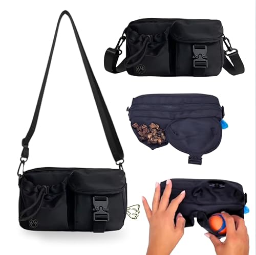 pawINAYA® Urban Walk Gassitasche – Stilvolle & praktische Tasche für unterwegs | Stauraum, wasserabweisend, leicht & robust | Perfekt für Leckerlis, Kotbeutel, Ball, Handy etc. (Ginn | Schwarz) von pawINAYA