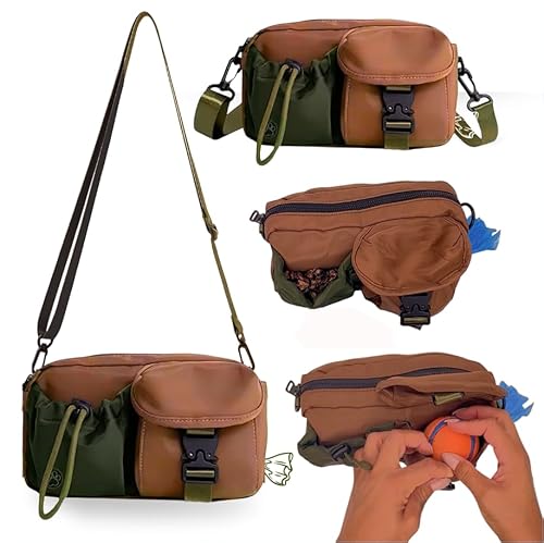 pawINAYA® Urban Walk Gassitasche – Stilvolle & praktische Tasche für unterwegs | Stauraum, wasserabweisend, leicht & robust | Perfekt für Leckerlis, Kotbeutel, Ball, Handy etc. (IYNA | Braun- Khaki) von pawINAYA