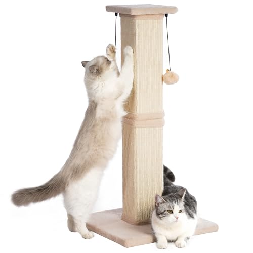 Pawfessor Katzenkratzbaum, 84 cm, ultimativer Kratzbaum mit robuster Basis und doppelten hängenden Bällen für Indoor-Katzen, groß, Erwachsene, Beige von pawfessor