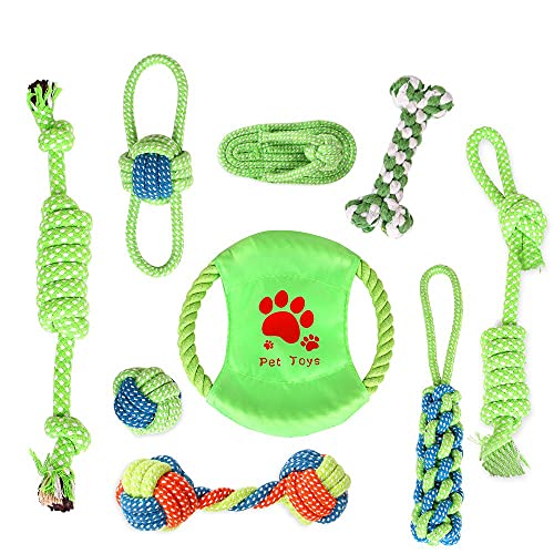 pawstrip 9-teiliges Kauspielzeug-Set für Hunde und Welpen, interaktives Training, natürliches Baumwollseil für kleine und mittelgroße Hunde von pawstrip