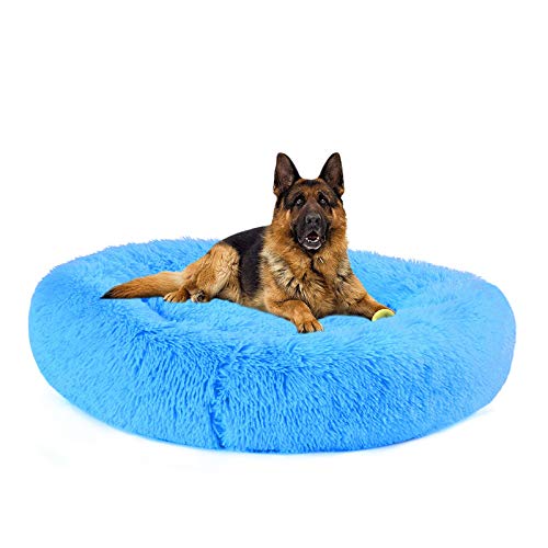 pawstrip Flauschiges Hundebett, rund, Plüsch, waschbar, Haustierbett, selbstwärmend, Donut, beruhigend, für kleine, mittelgroße und große Hunde und Katzen (blau) von pawstrip