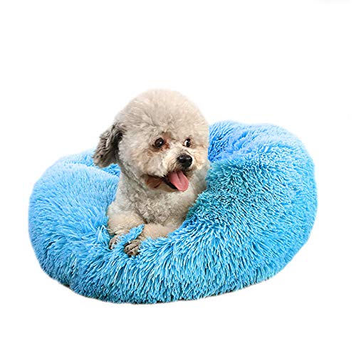 pawstrip Flauschiges Hundebett, rund, Plüsch, waschbar, Haustierbett, selbstwärmend, Donut, beruhigend, für kleine, mittelgroße und große Hunde und Katzen (blau) von pawstrip