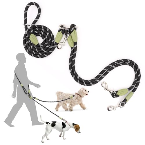 pawstrip Hands Free Dog Leash 2 Dogs Reflective Dog Double Leash Dual Leashes for Two Dogs Heavy Duty Crossbody Dog Leash with Coupler Large Medium Small Dogs Training Leash von pawstrip