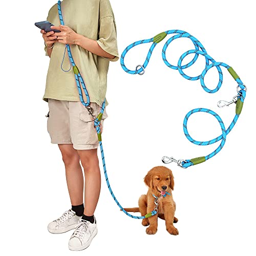 pawstrip Hands Free Dog Leash Waist & Crossbody Rope with Slip Lead Durable for 2 Dogs Nylon Reflective Heavy Duty Hiking Bungee Leash for Small Large Dogs (Blue) von pawstrip