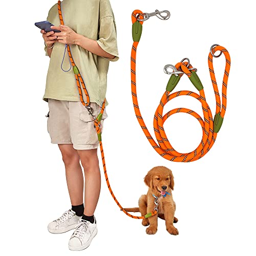 pawstrip Hands Free Dog Leash Waist & Crossbody Rope with Slip Lead Durable for 2 Dogs Nylon Reflective Heavy Duty Hiking Bungee Leash for Small Large Dogs (Orange) von pawstrip