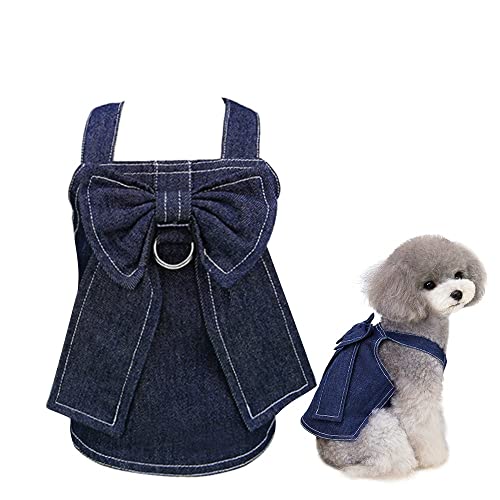 pawstrip Hunde-Jean-Kleid, Jeansstoff, mit großer Schleife, für kleine und mittelgroße Hunde und Katzen von pawstrip