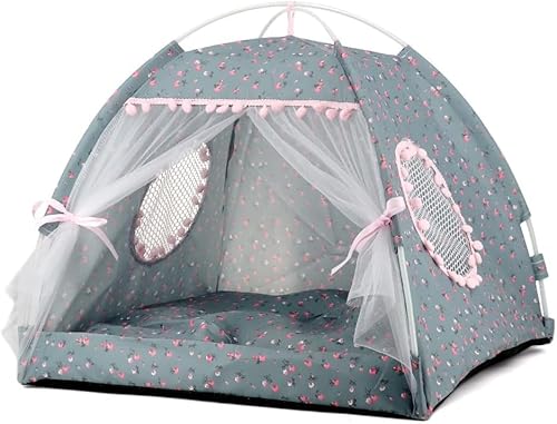 pawstrip Hundezelt Indoor Katzenhaus Rosa Welpenbett Tragbares Haustier Tipe Prinzessin Hund Camping Zelt Outdoor Kätzchen Häuser Niedliches Häschen Nest Mädchen Kitty Höhle (Grau, M) von pawstrip