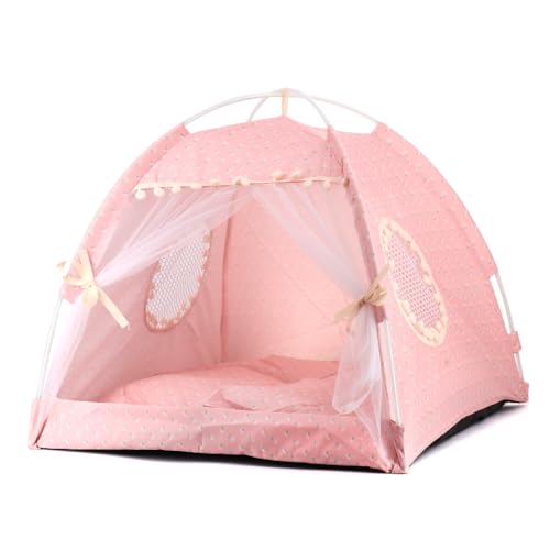 pawstrip Hundezelt Indoor Katzenhaus Rosa Welpenbett Tragbares Haustier Tipe Prinzessin Hund Camping Zelt Outdoor Kätzchen Häuser Niedliches Häschen Nest Mädchen Kitty Höhle (L, Hellrosa) von pawstrip
