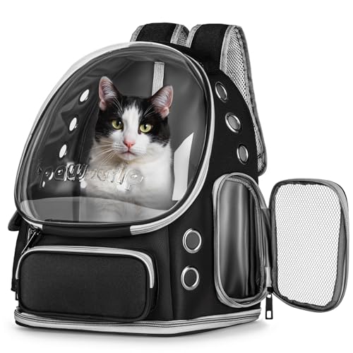 pawstrip Katzenrucksack, transparent, Haustier-Reisetasche, Fluggesellschaftszugelassener Blasen-Rucksack für Katzen & kleine Hunde, atmungsaktiv & faltbar für Wandern im Freien von pawstrip
